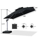 PURPLE LEAF Large Square Patio Cantilever Umbrella With Base for Garden Pool Porch