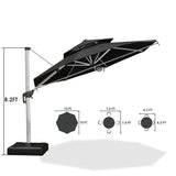 PURPLE LEAF Large Round Patio Cantilever Umbrella With Base for Deck, Pool, Backyard