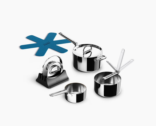 Space Steel Folding Handle 3-Piece Saucepan Set