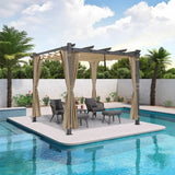 PURPLE LEAF Outdoor Pergola with Retractable Canopy Aluminum Shelter for Beach Porch Garden Shade Pavilion Pergola with Curtains
