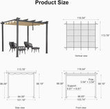 PURPLE LEAF Outdoor Pergola with Retractable Canopy Aluminum Shelter for Porch Garden Beach Shade Pavilion Pergola Modern Backyard Deck