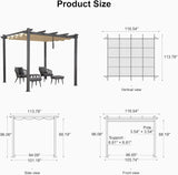 PURPLE LEAF Outdoor Pergola with Retractable Canopy Aluminum Shelter for Beach Porch Garden Shade Pavilion Pergola with Curtains