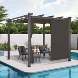 PURPLE LEAF Outdoor Pergola with Retractable Canopy Aluminum Shelter for Beach Porch Garden Shade Pavilion Pergola with Curtains