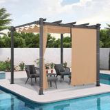 PURPLE LEAF Outdoor Pergola with Retractable Canopy Aluminum Shelter for Beach Porch Garden Shade Pavilion Pergola with Curtains