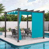 PURPLE LEAF Outdoor Pergola with Retractable Canopy Aluminum Shelter for Beach Porch Garden Shade Pavilion Pergola with Curtains
