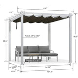 PURPLE LEAF Outdoor Retractable Pergola with Sun Shade Canopy Cover White Patio Metal Shelter for Garden Pavilion Grill Gazebo Grape Trellis Pergola