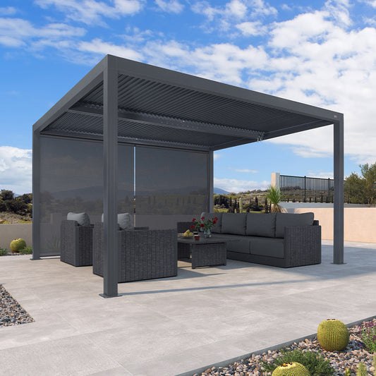 PURPLELEAF Outdoor Grey Solid Color Roller Blinds for Louvered Pergolas, Thermal Insulated, UV & Waterproof Fabric, Privacy Protection, Easy Installation