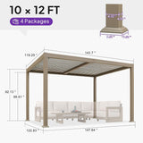 PURPLE LEAF Caesar Solar Louvered Pergola with LED Strip Lights and Control Panel Aluminum Outdoor Pergola with Adjustable Roof for Patio Deck Garden Yard Champagne