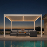PURPLE LEAF Caesar LED Louvered Pergola with Integrated Solar Strip Lights Adjustable Aluminum Louvers Wind Resistant Pergolas for Patio Dining Deck Garden Yard White