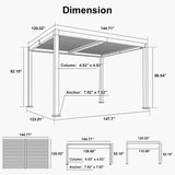 PURPLE LEAF Caesar LED Louvered Pergola with Integrated Solar Strip Lights Adjustable Aluminum Louvers Wind Resistant Pergolas for Patio Dining Deck Garden Yard White