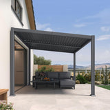 PURPLE LEAF Caesar Hardtop Louvered Pergola, Slanted Roof Outdoor Aluminum Patio Pergola with Adjustable Rainproof Roof, Heavy-Duty Lean to Gazebo for Patios Backyard Deck, Gray