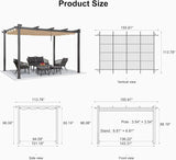 PURPLE LEAF Outdoor Pergola with Retractable Canopy Aluminum Shelter for Beach Porch Garden Shade Pavilion Pergola with Curtains
