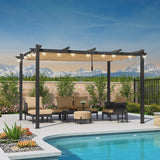 PURPLE LEAF Outdoor Retractable Pergola with Sun Shade Canopy Patio Aluminum Pergola With Curtains