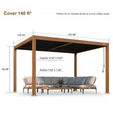 PURPLE LEAF Caesar Louvered Pergola Outdoor Wood Grain Frame Gray Roof Aluminum Pergola with Adjustable Roof Patio Hardtop Gazebo for Backyard Garden
