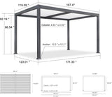 PURPLE LEAF Caesar Outdoor Louvered Pergola Patio Sun Shade Shelter with Adjustable Hardtop Patio Pergola Gray Frame White Roof