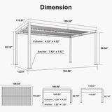 PURPLE LEAF Caesar LED Louvered Pergola with Integrated Solar Strip Lights Adjustable Aluminum Louvers Wind Resistant Pergolas for Patio Dining Deck Garden Yard White