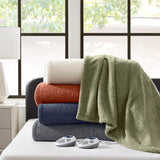 Buttery Soft Feel Faux Feathersoft Heated Blanket, Navy
