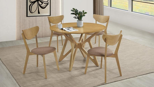 Elowen 5-Piece Round Solid Wood Dining Set Light Walnut