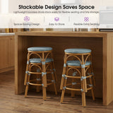 PURPLE LEAF Patio French Round Counter Stool Set of 2 Rattan Backless Stackable Barstools Aluminum Frame Footrest with Woven Wicker for Outdoor Kitchen Yard