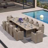 PURPLE LEAF Sanori Patio Dining Set Modern Large Weather-Resistant Table and Aluminum Chairs with Cushions for Garden Beige