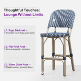 PURPLE LEAF Outdoor Bar Height Stools Set of 2 French Country Patio Rattan Bar Stool Chairs Outdoor Armless Barstools for Porch Garden Indoor Kitchen
