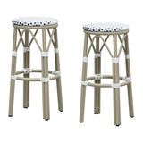 PURPLE LEAF Patio Round Bar Stools Set of 2 Outdoor Backless Barstools Woven Rattan Bar Chair for Indoor Kitchen Island Bistros Cafe Restaurant