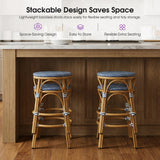 PURPLE LEAF Patio French Round Counter Stool Set of 2 Rattan Backless Stackable Barstools Aluminum Frame Footrest with Woven Wicker for Outdoor Kitchen Yard