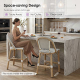 PURPLE LEAF Patio French Counter Stool Set of 2 Outdoor Backrest Barstools Aluminum Frame Woven Rattan for Indoor Kitchen Garden Balcony Restaurant