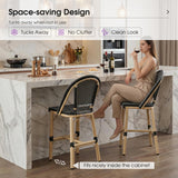 PURPLE LEAF Patio French Counter Stool Set of 2 Outdoor Backrest Barstools Aluminum Frame Woven Rattan for Indoor Kitchen Garden Balcony Restaurant