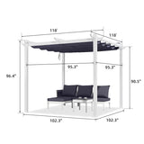 PURPLE LEAF Outdoor Retractable Pergola with Double Sun Shade Canopy White Heavy-Duty Aluminum Pergola Patio Modern Pergola for Garden Deck Backyard