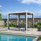 PURPLE LEAF Outdoor Retractable Pergola with Double Sun Shade Canopy White Heavy-Duty Aluminum Pergola Patio Modern Pergola With Curtains