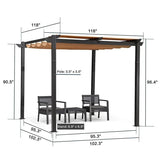 PURPLE LEAF Outdoor Retractable Pergola with Sun Shade Canopy Patio Aluminum Pergola for Garden