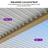 PURPLE LEAF Caesar Louvered Pergola Outdoor Wood Grain Aluminum Pergola with Adjustable Roof Patio Hardtop Gazebo for Backyard Garden