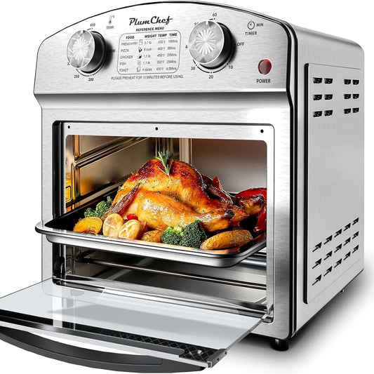 【USED】 Plum Chef Air Fryer,13QT,360° Hot Air Circulation for Healthy Oil-Free Cooking,Multifunctional Convection Toaster Oven Air Fryer Combo, Time Control Contertop Oven & Stainless Steel Adjustable Temp