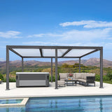 PURPLE LEAF Caesar Outdoor Louvered Pergola Patio Sun Shade Shelter with Adjustable Hardtop Patio Pergola Gray Frame White Roof