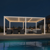 PURPLE LEAF Caesar LED Louvered Pergola with Integrated Solar Strip Lights Adjustable Aluminum Louvers Wind Resistant Pergolas for Patio Dining Deck Garden Yard White