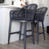PURPLE LEAF Outdoor Bar Stools Rattan Bar Stools Counter Stools with Back and Cushions for Patio, Garden, Kitchen