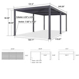 PURPLE LEAF Caesar Outdoor Louvered Pergola Patio Sun Shade Shelter with Adjustable Hardtop Patio Pergola Gray Frame White Roof