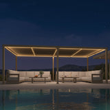 PURPLE LEAF Caesar Solar Louvered Pergola with LED Strip Lights and Control Panel Aluminum Outdoor Pergola with Adjustable Roof for Patio Deck Garden Yard Champagne