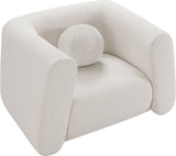 Abbington Contemporary Boucle Fabric Chair with Ball Pillow – Elevate Your Living Space Style!