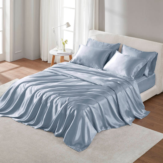 Wrinkle-Free Solid Satin Luxury Sheet Set, Blue