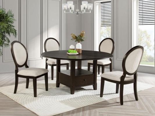 Twyla 5-Piece 60-Inch Round Wood Dining Table Set Dark Cocoa