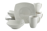 Gibson Home Zen Buffet 12-Piece Porcelain Dinnerware Set, Square Plates & Bowls & Mugs, Service for 4, White