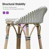 PURPLE LEAF Patio Oversized Backrest Bar Height Stool Set of 2 Outdoor Round Barstools Aluminum Frame Woven Rattan for Indoor Kitchen Dining Bistros Cafe Restaurant