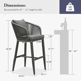 PURPLE LEAF Outdoor Bar Stools Patio Modern Aluminum Rattan High Back & Arms Bar Chairs with Removable Cushions and Pillows for Outdoor or Indoor