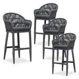 PURPLE LEAF Outdoor Bar Stools Rattan Bar Stools Counter Stools with Back and Cushions for Patio, Garden, Kitchen