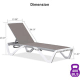 PURPLE LEAF Patio Chaise Lounge Chair Outdoor Plastic Textilene Sun Bathing Recliner Tanning Pool Lounger with 6 Adjustable Position for Outside Beach in-Pool Lawn Poolside