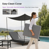 PURPLE LEAF Outdoor Daybed for Patio, Poolside Chaise Lounge Bed with Cushion, Olefin Blend Fabric, Aluminum Frame Sunbed with Side Table for Deck and Backyard
