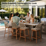 PURPLE LEAF Outdoor Swivel Bar Stools Set of 2 Patio 360° Rotating All-Weather Wicker Stools with Back and Cushion for Outside Backyard Kitchen Bistro Garden Bar