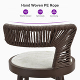 PURPLE LEAF Outdoor Swivel Bar Stools Set of 2 Metal Modern Rattan Bar Chairs with Backrest Aluminum Woven Barstools with Cushions